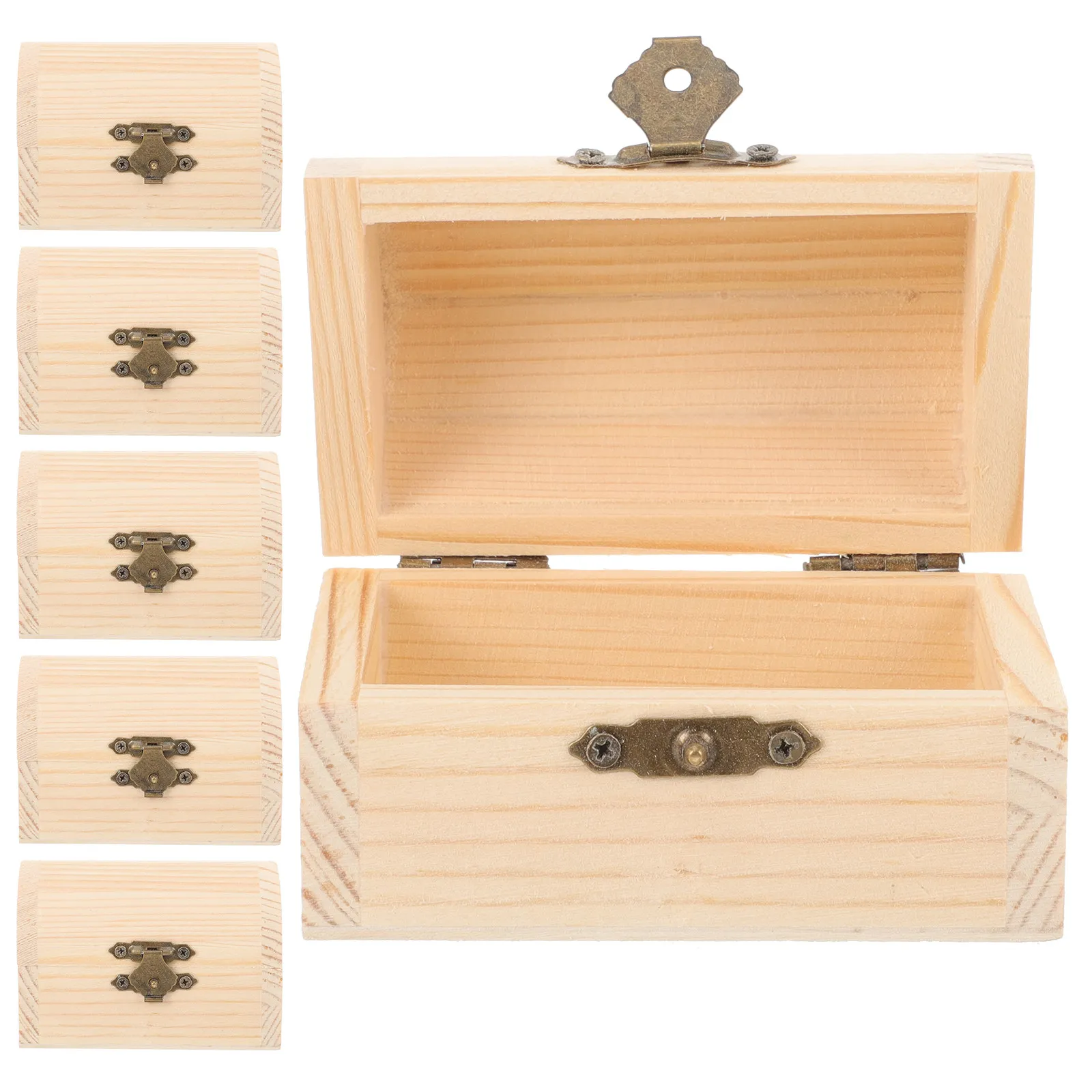6Pcs Wooden Arched Lock Case Solid Color Thick DIY Clay Craft Storage Box Multi-Function Jewelry Organizer Wood Case