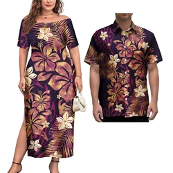 Couple Outfit Sets Polynesian Tribal Clothing Samoan Fijian Masi Tapa Flower Print Custom Cocktail Dresses Party Dresses Sexy