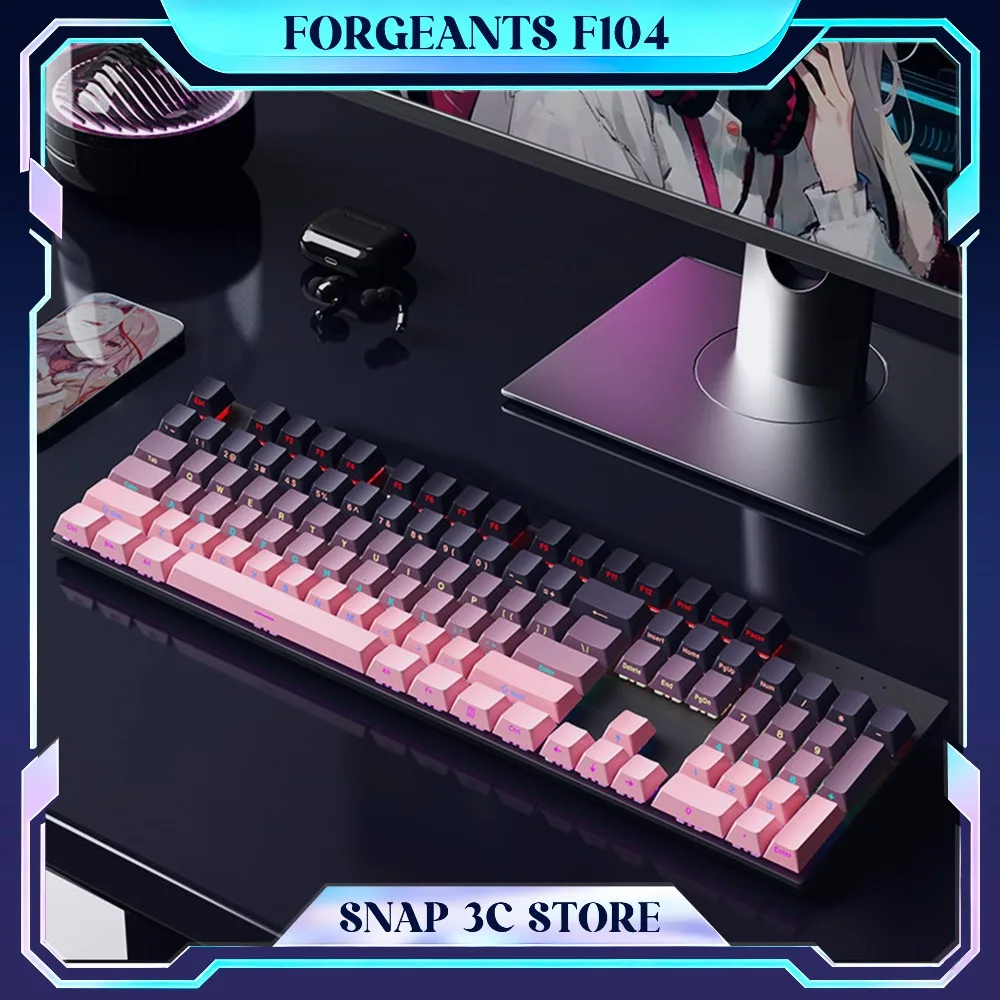 Forgeants F104 Wired Mechanical Keyboard 104 Keys Hot-Swappable Red Blue Brown Switches Gamer Backlit Ergonomic Keyboard
