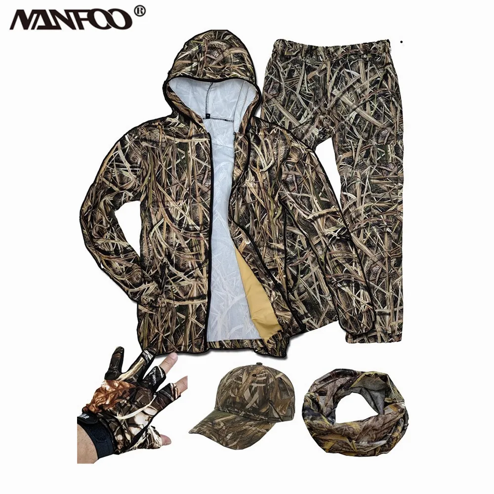 

2023 Spring Autumn Reed Bionic Camouflage Hunting Suit Outdoor Scratch Resistant Ghillie Suit Anti-Mosquito Hooded Fishing Cloth