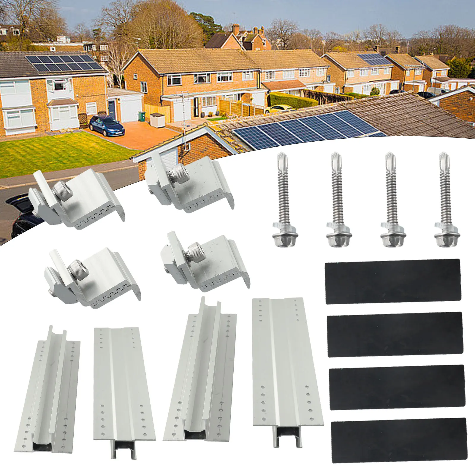 

Rails Solar Panel Bracket Mounting PV Racking Sheet Aluminum Alloy Electrical Supplies End/Middle Clamps Module