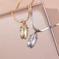 Stainless Steel Big Cicada Antique Golden Tone Chokers Vintage Insect Cicada Beetle Bug Blade Snake Chain Pendant Necklaces