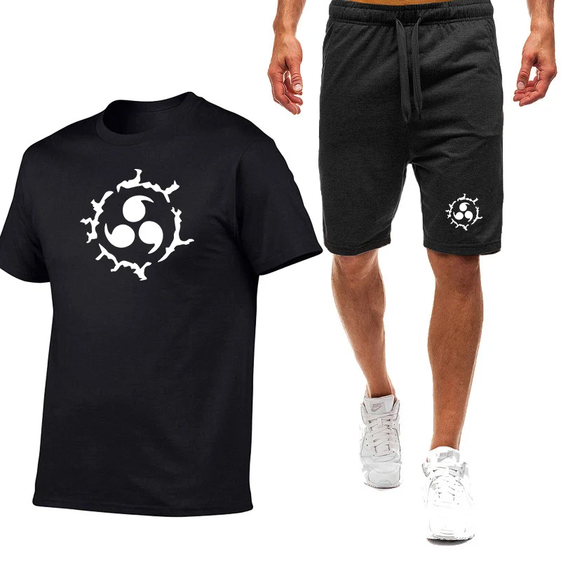NARUTO 2026 Men's Sharingan Uchiha Sasuke Itachi Logo Print Fashion Eye-catching Best Seller Summer Suits T-shirt+Short Pants