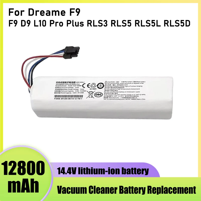 14.4V12800mAh, for Dreame F9 D9 L10 Pro Plus S10 S20 X10 robot vacuum cleaner battery pack replacement, high-quality battery