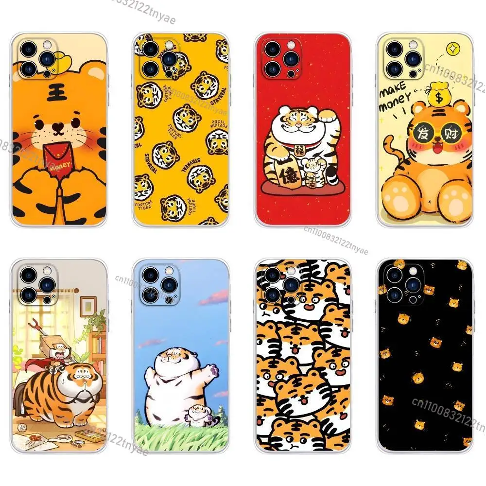 

Cute Cartoon Tiger Phone Case for iPhone 16,15,14,13,12,11 Pro,Max,17,Air,E,Mini Anti-Fingerprint Anti-Shock Rear Cover