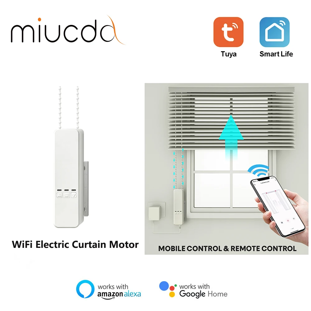 MIUCDA Tuya WiFi Smart Motor Electric Chain Roller Blinds Shade Shutter Drive RF Remote Kit Smart Life App via Alexa/Google