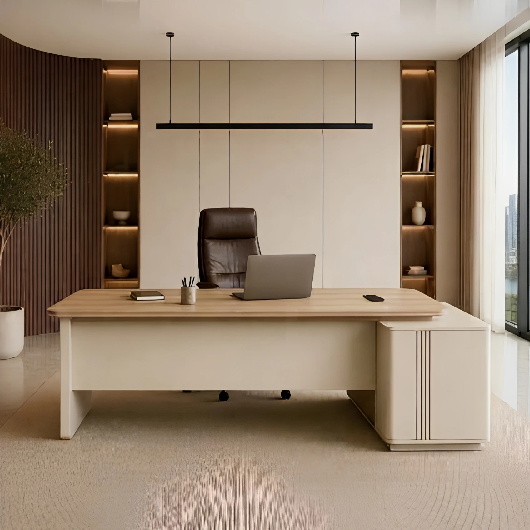 Executive Modern Solid Wood Luxury Boss CEO Office Desk with Multi-Function Features