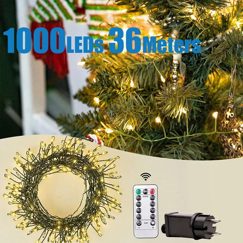 

36M Cluster 1000 mini led Christmas tree indoor Garland String Lights Decoration Outdoor Waterproof Halloween Party Wedding Lamp