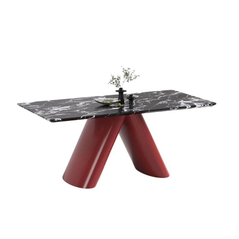

Natural marble rose black luxury stone dining table Italian light luxury high-end dining table rectangular mansion