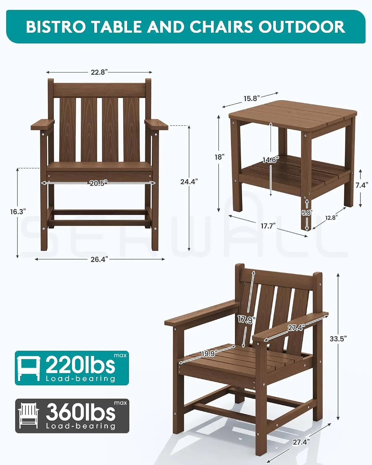 3 Pieces Patio Bistro Set Outdoor Chairs with Side Table, Customized
