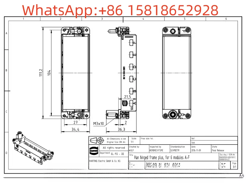 1pcs 09140240361 HARTING heavy-duty frame 24B for 6 modules, original genuine product