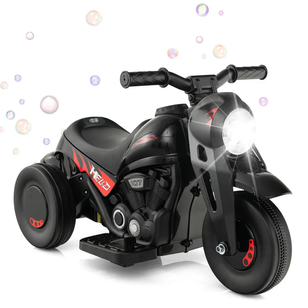 6V Kids Electric Ride On Motorcycle With Bubble Maker And Music-Black