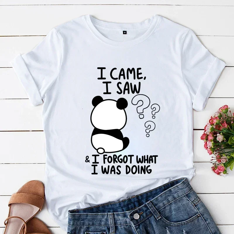 Women Tshirt Panda Lovely Trend Fashion Shirt Panda I Came I Saw Cartoon Female Graphic Top Tee T-Shirts Harajuku Women Clothing