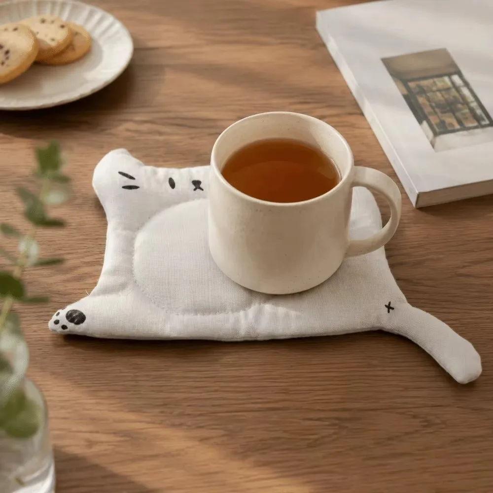 Lazy Split Leg Shape Cat Shaped Coaster Anti-scald Soft Fabric Drink Cup Placemat Cute Cartoon Design Heat Insulation Cup Pad