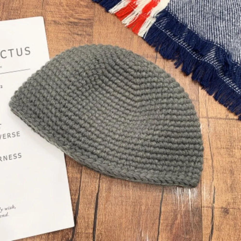 Street Solid Color Knitted Cap Elastic Keep Warm Vintage Dome Hat Brimless Coarse yarn Bonnet Beanies Winter