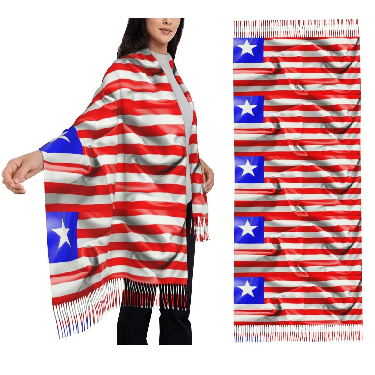 Bufanda con bandera de Liberia, bufandas con borlas para mujer, chales y chales suaves y cálidos, chal largo para otoño e invierno