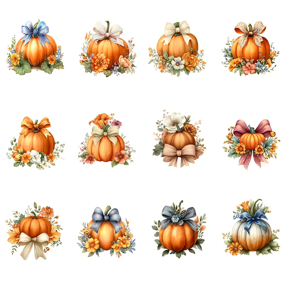 12 قطعة من ملصقات نقل الحرارة على شكل يقطين - ورقة القيقب مع ملصق فينيل بنمط اليقطين وأنماط الهالوين