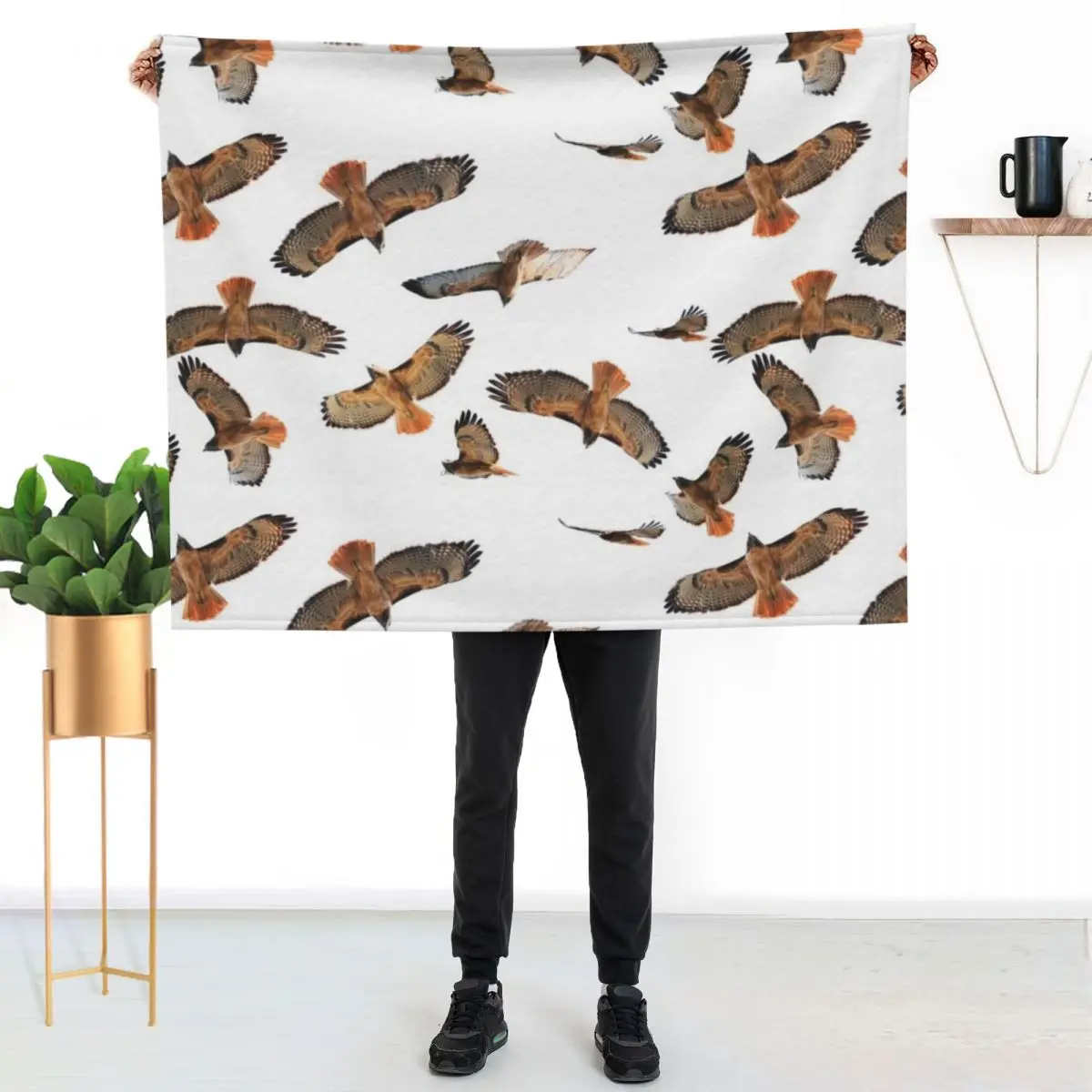 Red Tail Hawk Collage - Blank Background Throw Blanket Easy Care Comfortable Blanket for Couch