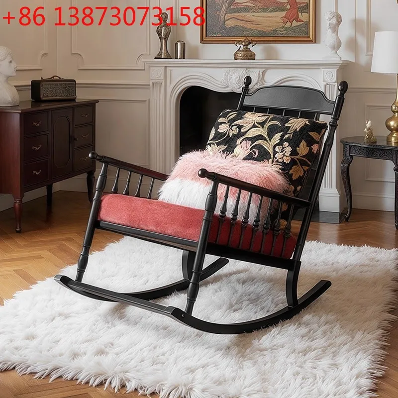 

Американское ретро-кресло-качалка, черное, для дома, одноместное, для гостиной, из массива дерева, для отдыха