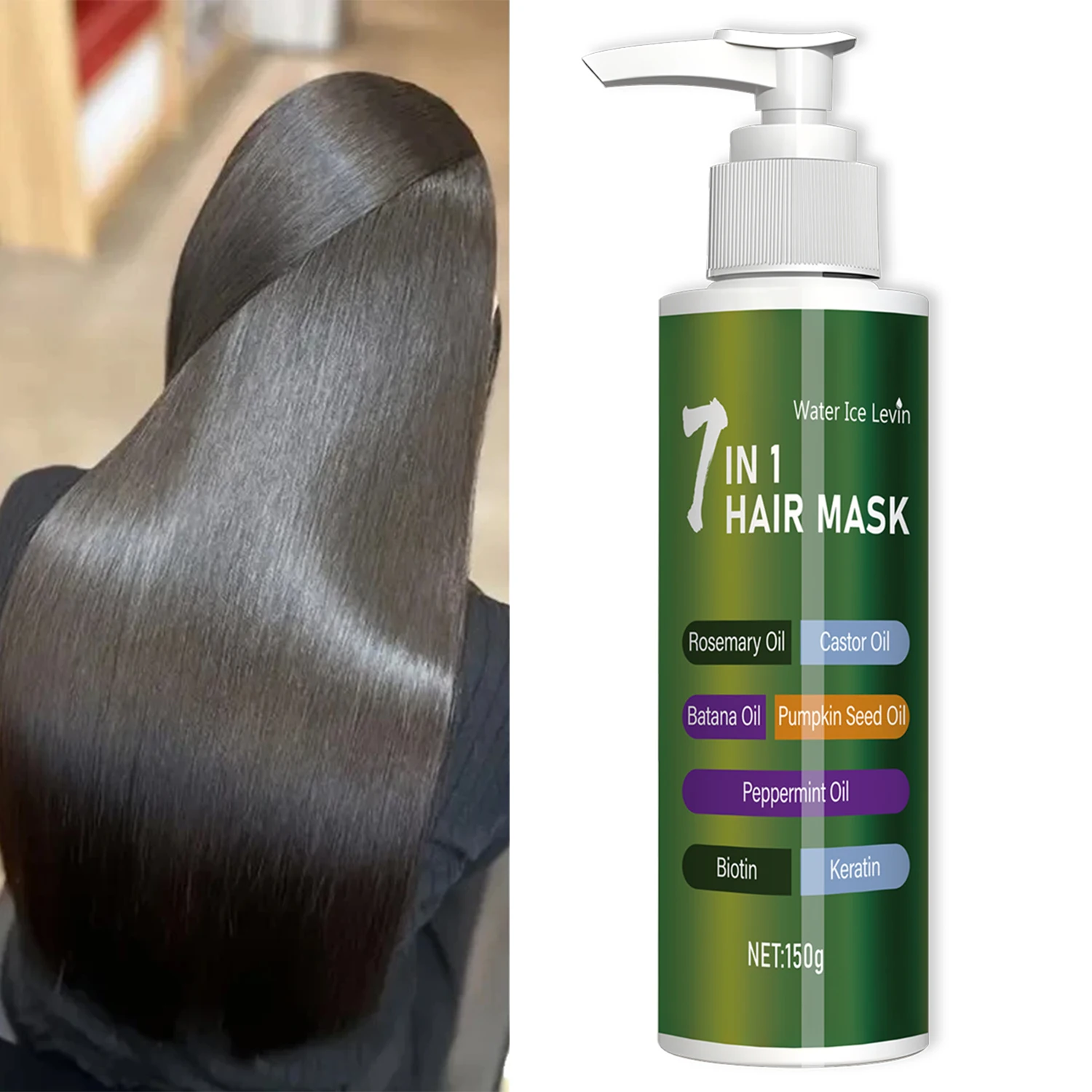 7-in-1 Deep Care Hair Mask prevents breakage and softens dry hair, rich in rosemary oil, castor oil, and biotin keratin
