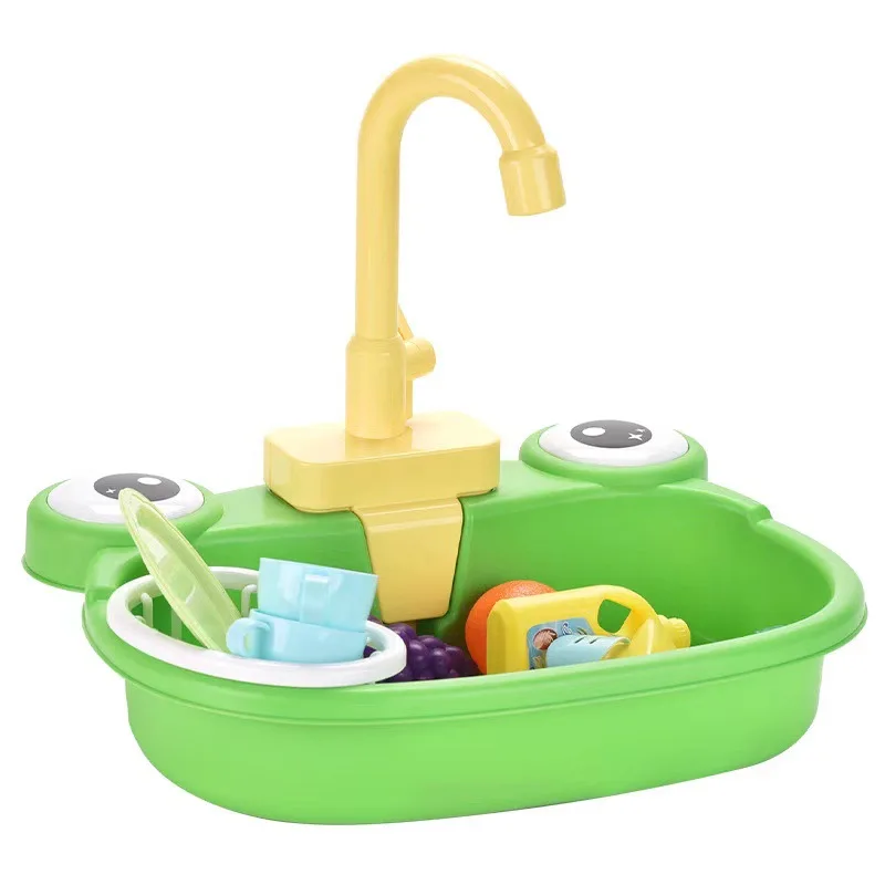 Rana per bambini Lavastoviglie Vitello Bacino di verdure Presa di circolazione elettrica Tavolo da lavaggio Casa da gioco Giocattoli interattivi