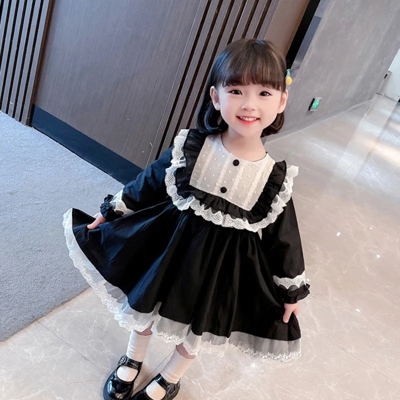 Girls Dress Kids Dresses Autumn Spring 2022 New Long Sleeve Lace Vintage Dress Children Party Dress Vestidos Girls Clothes 2-7Y