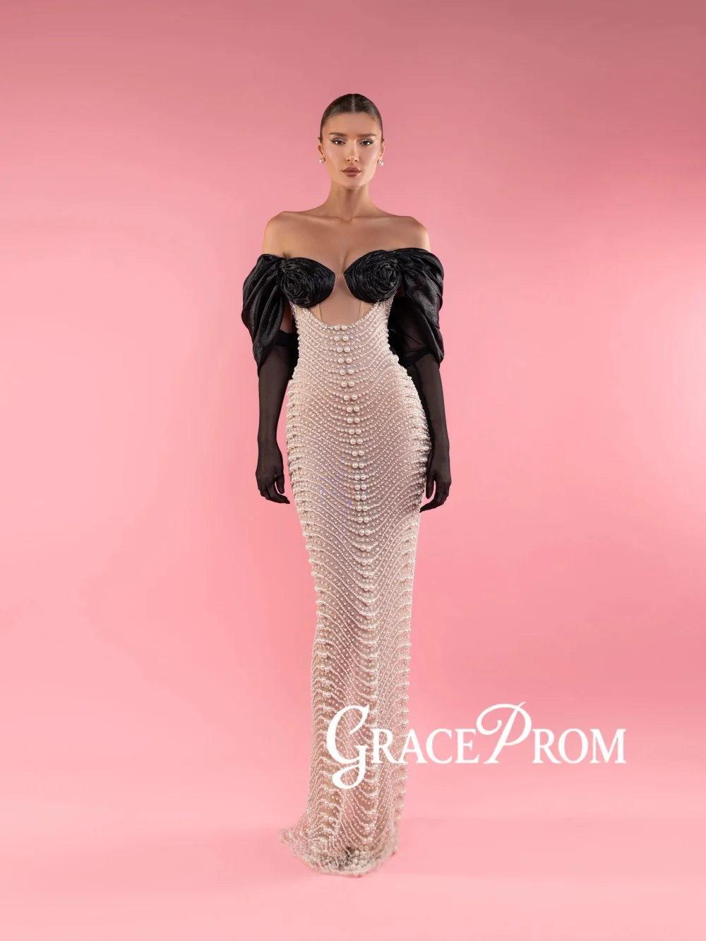 

Glamorous Shinny Pearls Evening Dress Off Shoulder Luxurious Long Wedding Party Gown New Customized Gorgeous Red Carpet Gowns