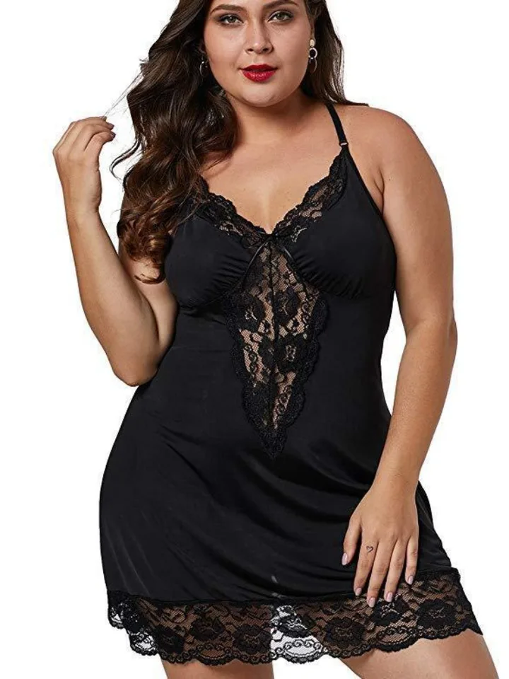 8XL Plus Size Lace Satin Nightgown for Women