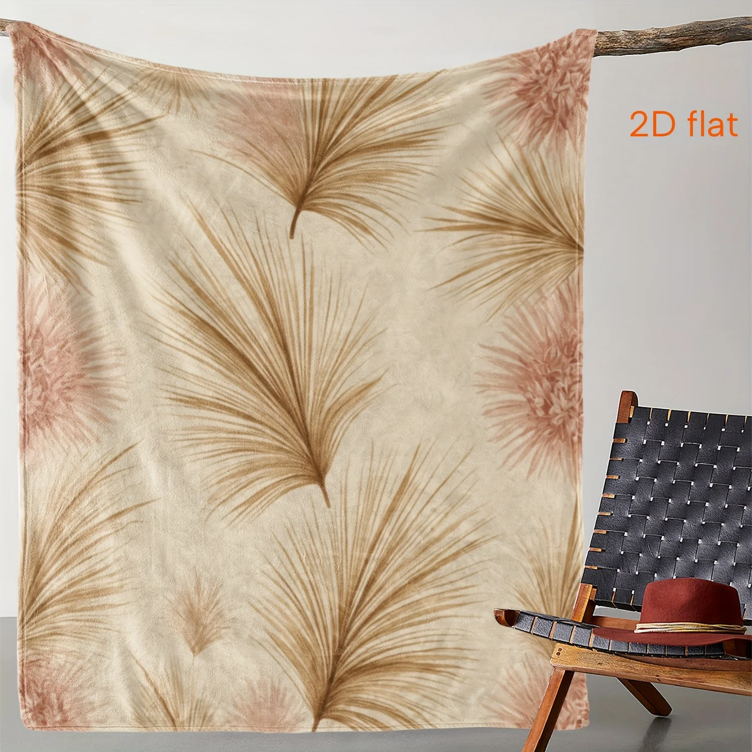 

1pc Vintage Palm Floral 2D Print Blanket - Soft Flannel All-Season Cozy Throw for Sofa, Bed, Car, Office & Camping - Beige & Br