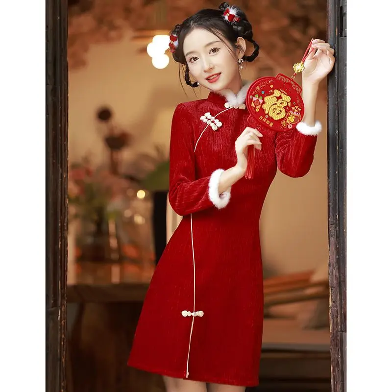 

Cheongsam Improved Women's Chinese New Year Qipao Dress Traditional Young Girl Retro Chinese Qipao Chinese New Year Dress