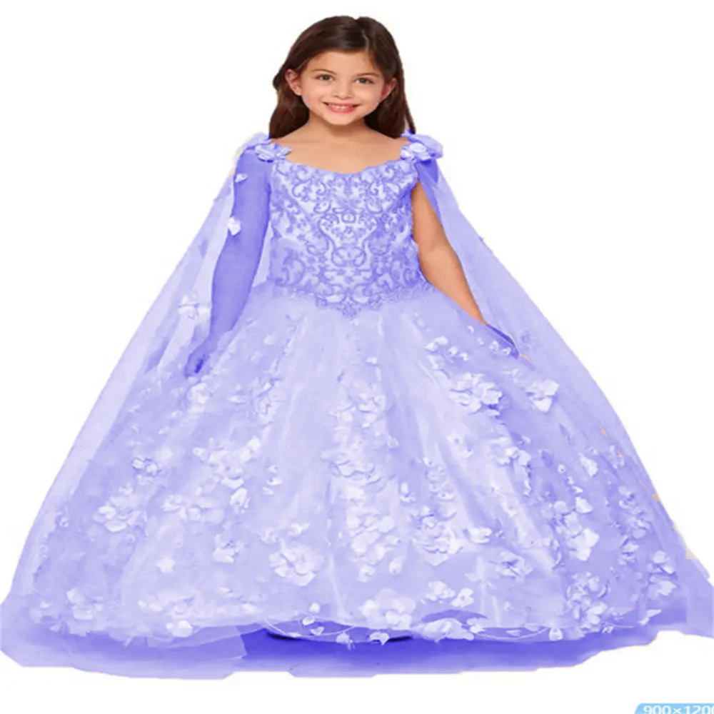 Lavender Beauty Pageant Shawl  Flower Girl Dresses Ball Gown Tulle  For Weddings Dresses Kids Baby First Communion