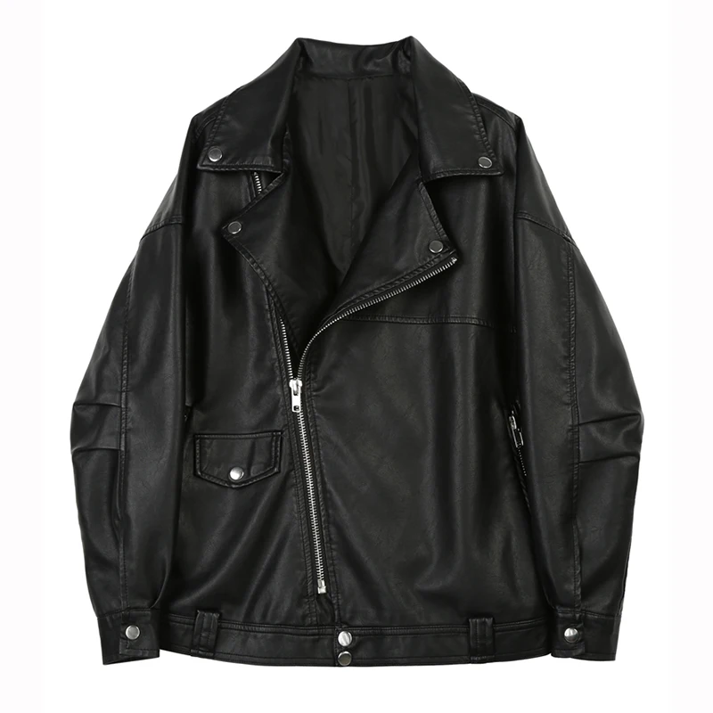 Coreano preto curto jaqueta de couro falso primavera outono novas mulheres soltas casual lapela manga longa couro do plutônio jaqueta motociclista streetwear