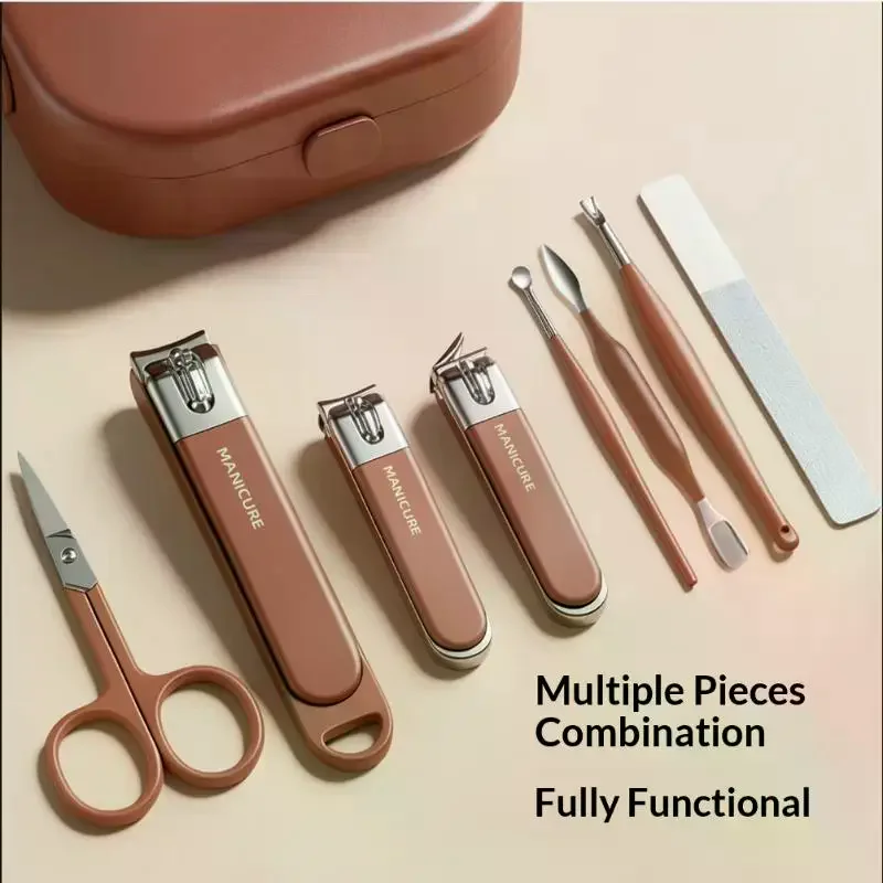5/6/7/8 Sets Anti Splash Nail Clipper Manicure & Pedicure Set Nail Scissors Clippers Ear Digging Spoon For Men & Women