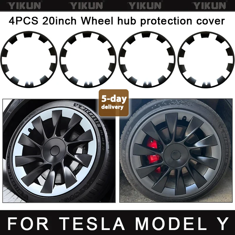 For Tesla Model Y 20 Inch Rim Wheel Hub Protection Patch Protectors ABS Wheel Guard Covers Accessories Auto Exterior 2018-2024