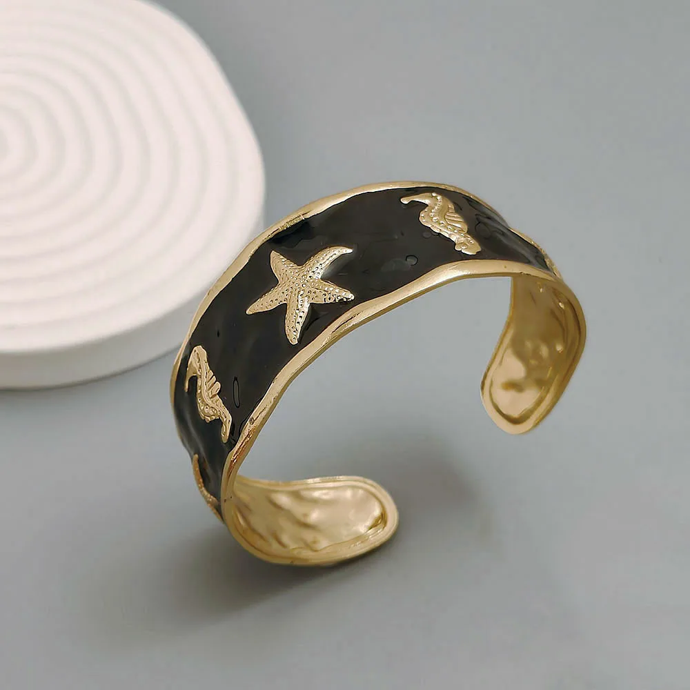 Best-selling Women's Gold Plated Stainless Steel Dripping Oil Open Bangle Bracelet Simple Fashionable Customizable Hand
