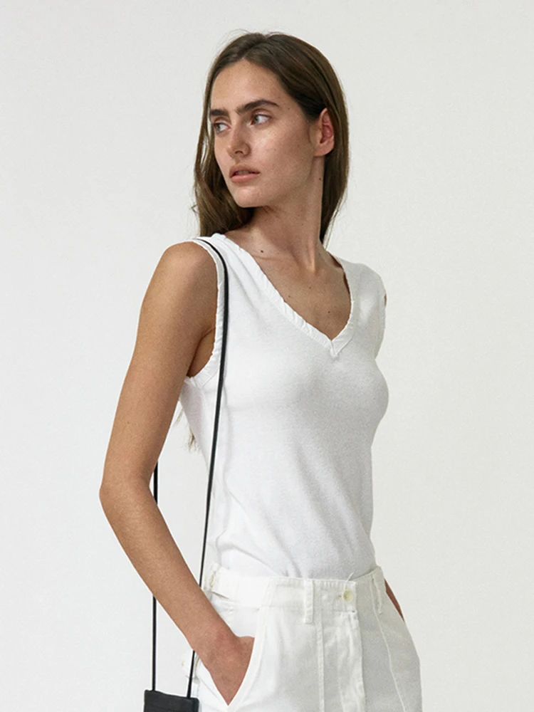 

Pure Color V-Ne Vest Women's Basic Sle Svel Top Summer Simple Design Cotton Blend ort Knittedwear Casual Wear
