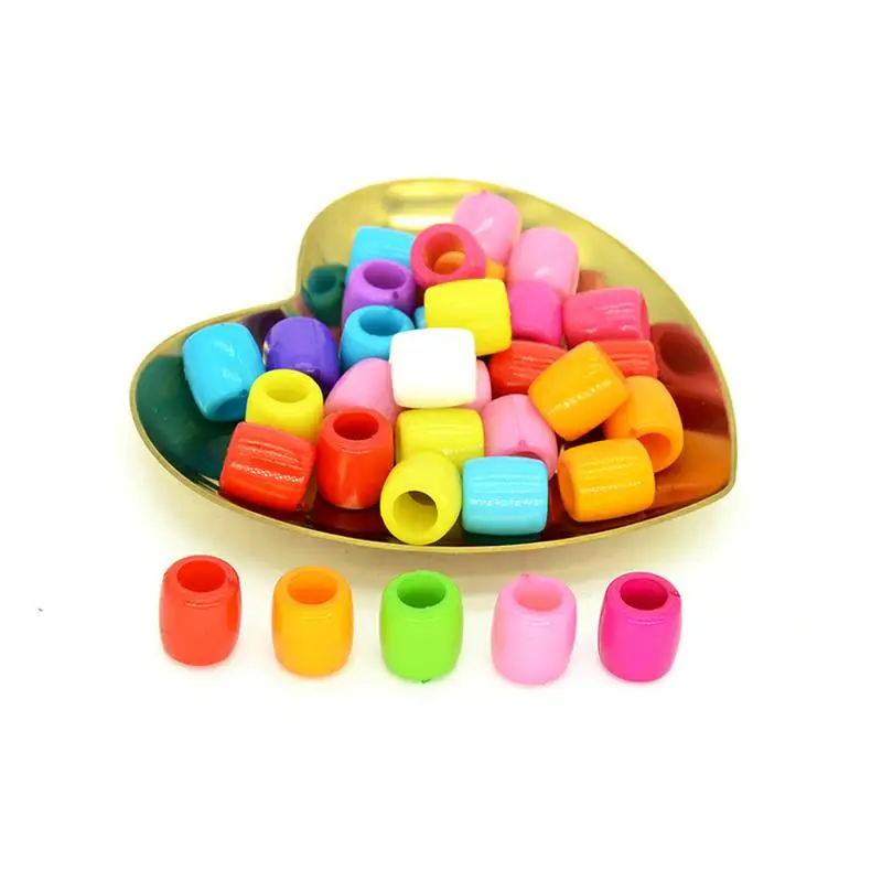 30pcs Mixed Solid Color 12mm Barrel Shape Large Hole 6mm Hair Bracelet Acrylic Beads For Jewelry Making DIY Accessories