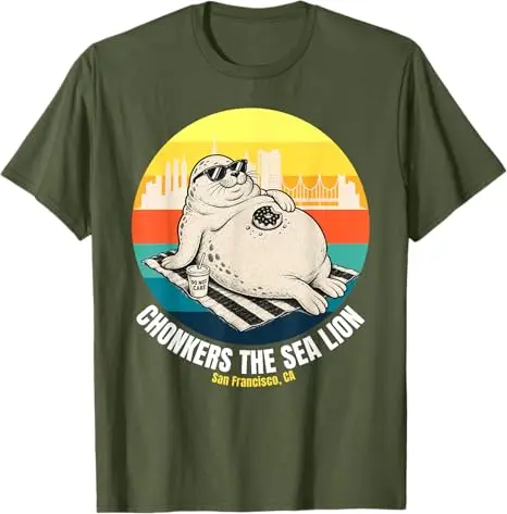 Chonkers The Sea Lion San Francisco Lustiges Robben-T-Shirt, Sommermode, kurzärmelig, Vintage-Spruch-T-Shirt, Neuheitsgeschenk, Streetwear – Detail 3