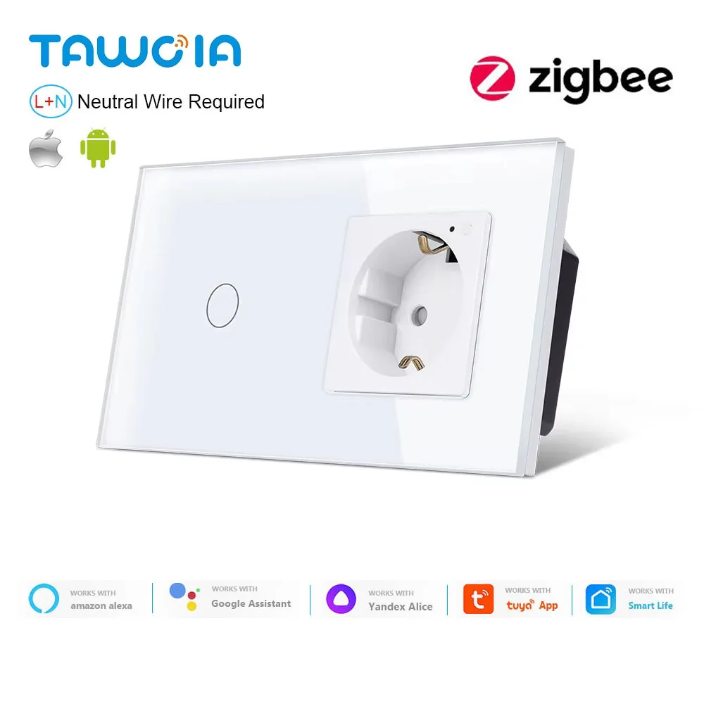 

Розетка TAWOIA с переключателем ZigBee 1/2/3Gang, нужен нейтральный провод, сенсорный переключатель, розетка для монитора мощности ZigBee, умная электрическая розетка