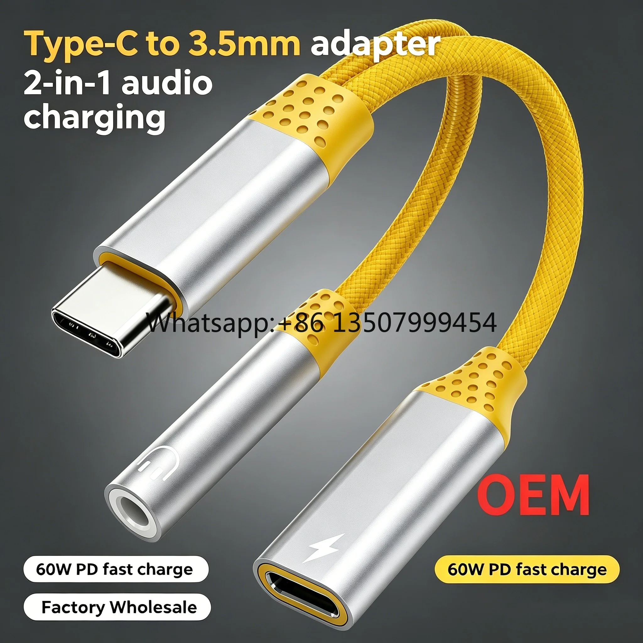 

Factory Supply New USB-C Audio Charging Adapter 60W Fast Charge Braided Durable 32bit/384kHz Bulk Order Accepted 2-in-1 DAC