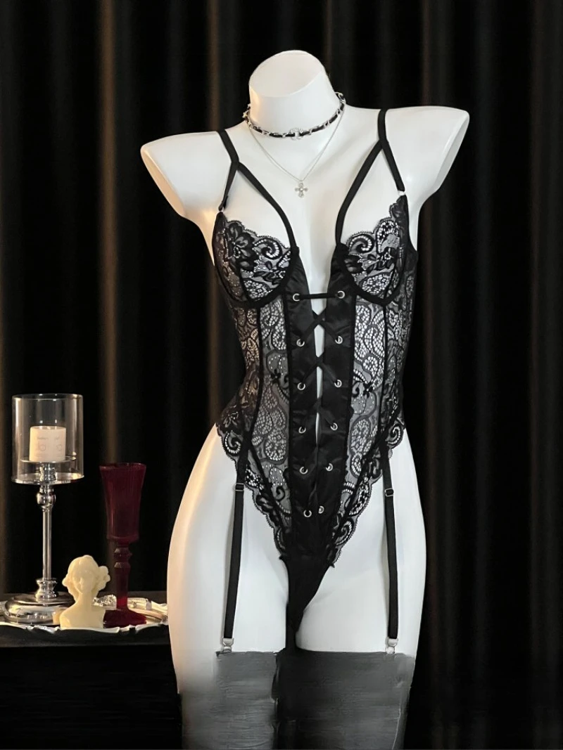 럭셔리 레이스 바디수트 여성, 시스루 원피스 란제리, 로맨틱 데이트 슬립웨어, 조절 가능한 스트랩, 여성스러운 시스루 메쉬 디자인