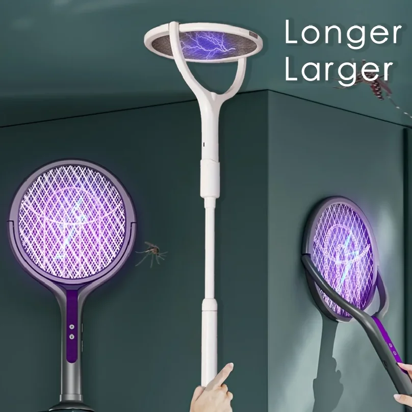 6 in 1 Retractable Mosquito Killer Swatter Racket Electric Fly Trap Bug Lamp Bat for Home House Zapper Insect Extendable Handle