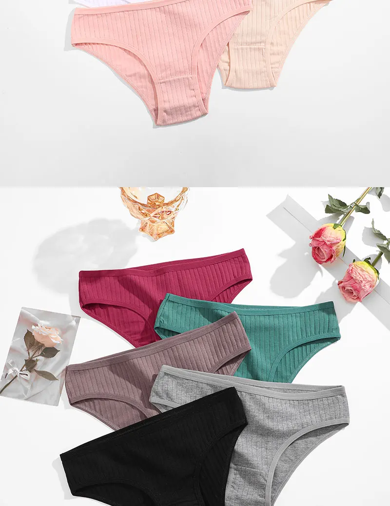 4PCS/SET Women's Cotton Panties Sexy Soft Striped Underpants Solid Color Briefs Female Comfortable Stretch Lingerie M-XL Sf4097943079f45348e500b465224f6f7U