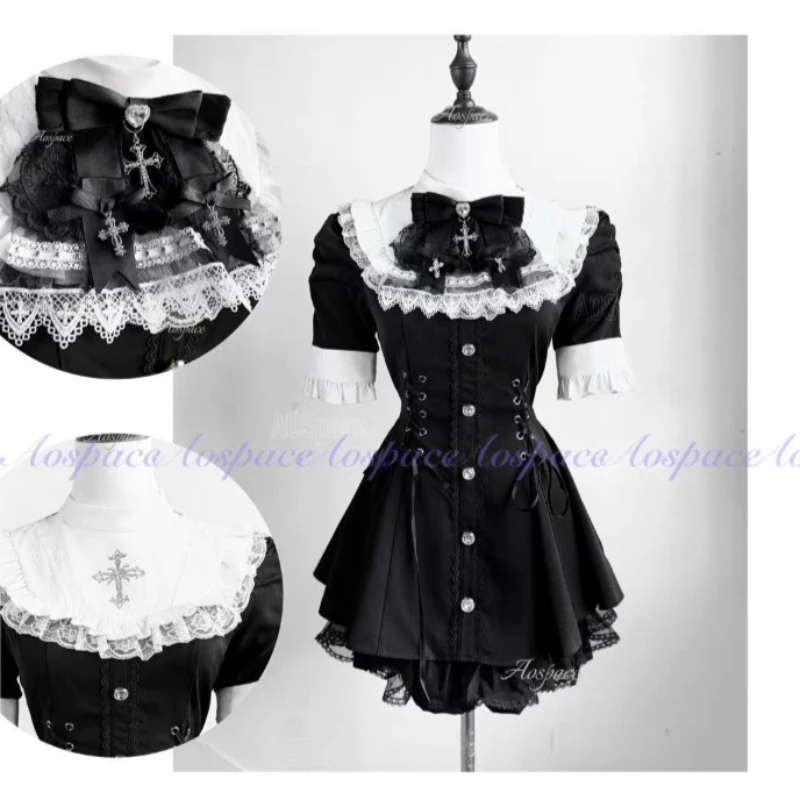 

Весенние готические винтажные комплекты из двух предметов для женщин: элегантные мини-костюмы в стиле Лолита с кружевом, модная корейская одежда