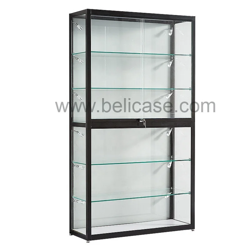 Custom, Retail Glass Display Cabinet Wig Display Showcase with LED Light Cheap Smoke Shop Display Showcase