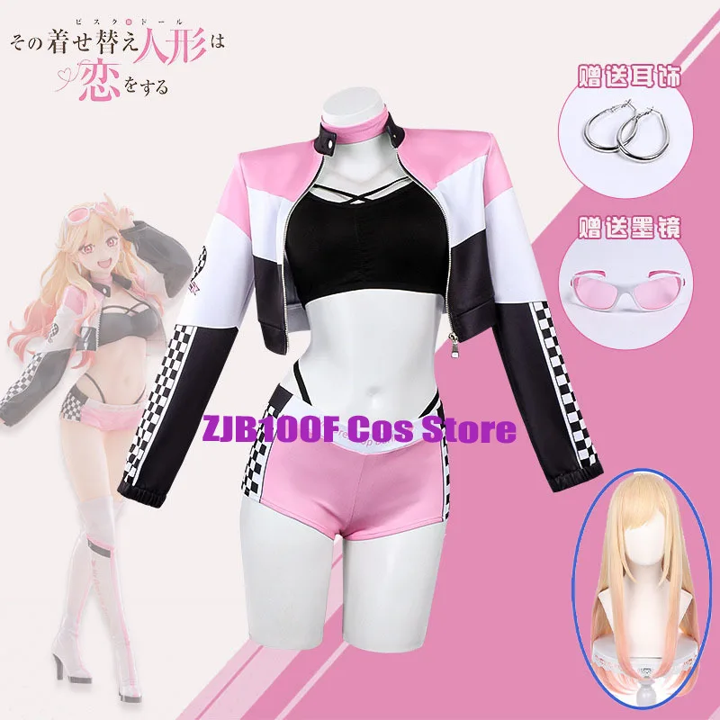

Anime My Dress Up Darling Cosplay Costume Marin Kitagawa Pink Coat Racing Uniform Outfit Set Halloween Party Race Car Marin Suit