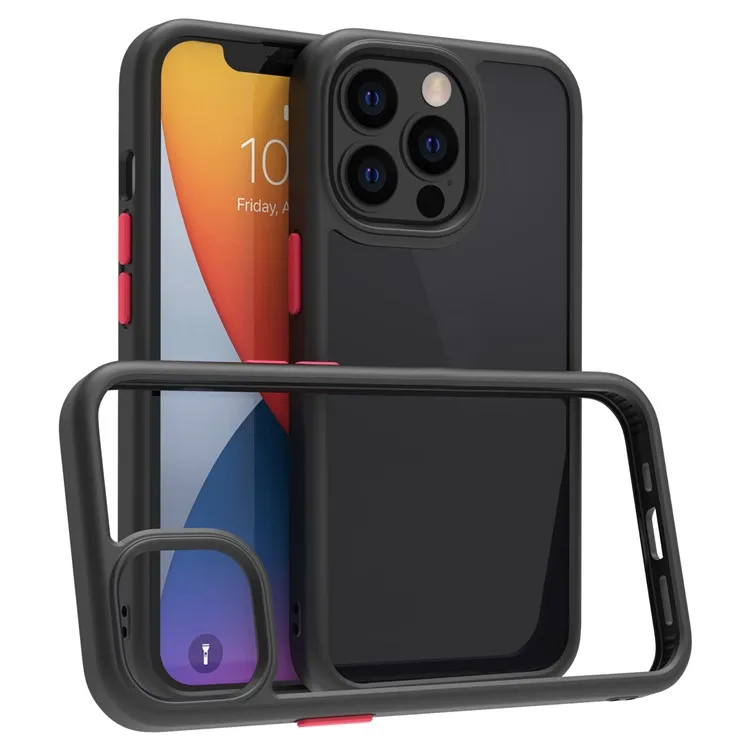 

For iPhone 14 Pro Transparent 9H Hardness Tempered Glass Back Case Matte TPU Frame Drop-proof Phone Cover - Black