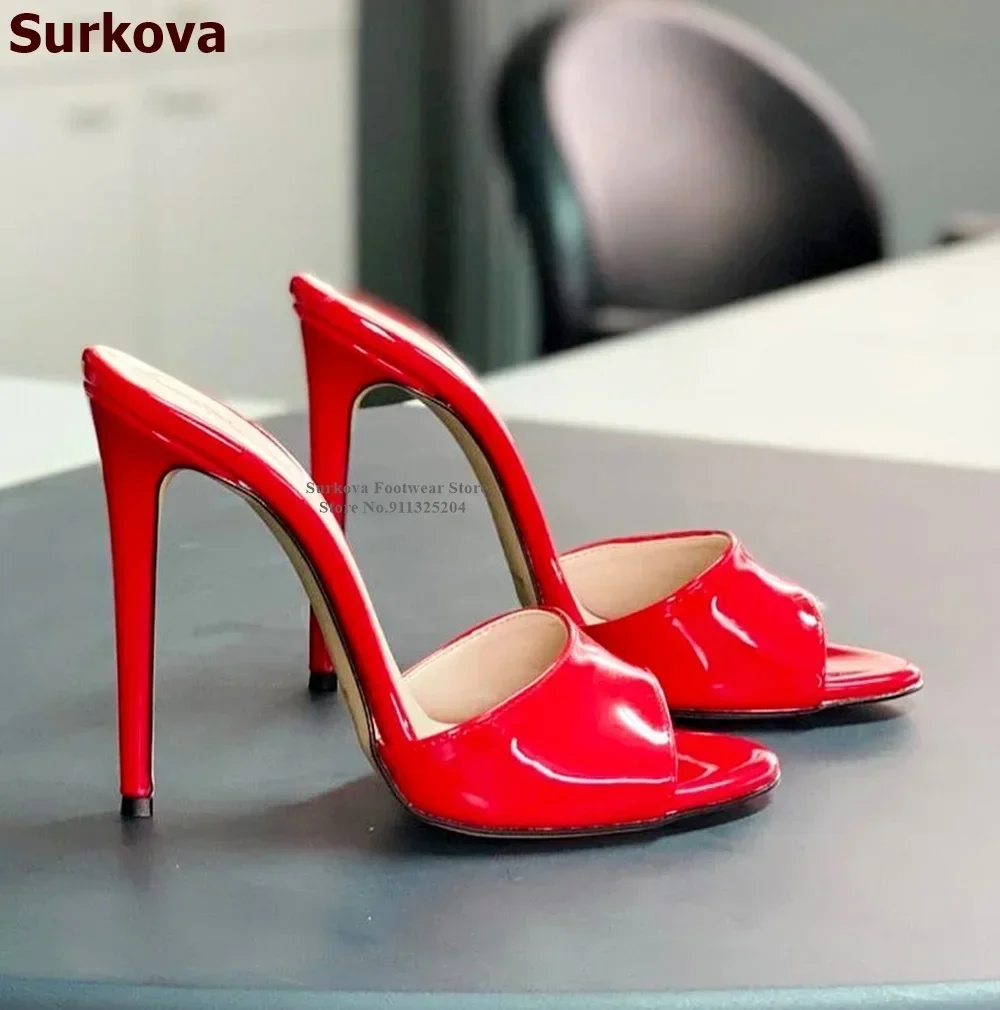 Surkova Ladies Sexy Fuchsia Snakeskin High Heel Slippers Sky High Slip On Summer Dress Shoes Hologram Iridescent PVC Pumps