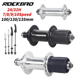 ROCKBAO-bujes de bicicleta de montaña de aleación de aluminio, Cassette de freno en V, 24/32/36 agujeros, 7/8/9/10 velocidades, 100mm x 130/135mm