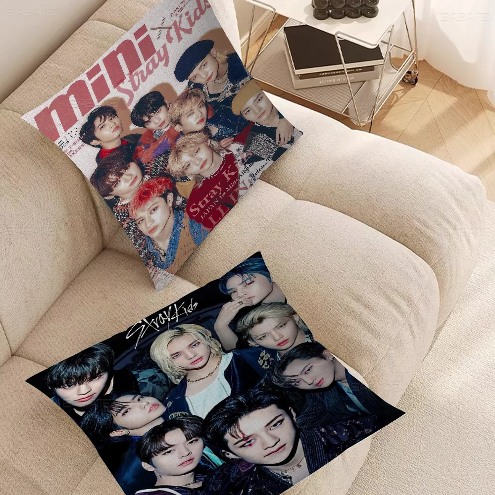 

Stray Kids Poster KPOP Pillow Covers Cartoon Sofa Decorative Home Double-sided Printing Short Plush Cute Cushion Cover